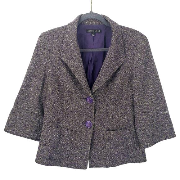 Lafayette 148 Blazer Size 6 Wool Blend Purple and Yellow Tweed Corpcore Jacket - Picture 1 of 9